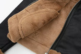 PICSGIRL  -  Loose Moto Biker Winter Shearling Sheepskin Leather Jackets Streetwear Thicken Parka Faux Leather Lamb Fur Outwear