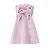 PICSGIRL  -  Sweet Girl Style Pink Mini Dresses Women Back Bow Decoration Strapless Slim Fit Dress Elegant Y2K Skirt New Women Sexy Clothing