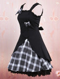 PICSGIRL  -  Women's Gothic Lolita Dress, JSK Black Gingham Applique Lolita Jumper Skirt, Halloween Party