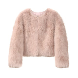 PICSGIRL  -  Brand Fashion 2024 Winter Sweet Pink Cropped Faux Fur Coat Women Streetwear Ins Chic Girls Fluffy Fox Fur Jacket Female