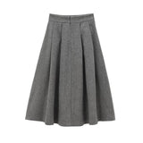 PICSGIRL  -  Office Lady Elegant Midi Skirt For Women Mid Waist Box Pleat A-line Autumn Winter Skirts Gray faldas mujer