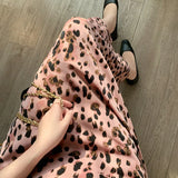 PICSGIRL  -  Pink Leopard Print Skirt Sweet Cool Cute Thin Mid-length A-line Skirt Spring/Summer Women Vintage Outerwear Clothing