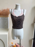 PICSGIRL  -  Summer Women Korean Ballet Core Fake Two Pieces Camisole Coquette Dark Academia Leopard Print Crop Top Gyaru 2000s Aesthetic Hot