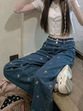 PICSGIRL  -  American Vintege Double Headed Colorful Bow Jeans Femme Autumn Sweet Sexy High Waist Slimming Streetwear Pants