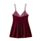 PICSGIRL  -  Sexy Wine Red Velvet Sling Mini Dress for Women V-Neck Backless Slim A-line Dresses Merry Christmas Party Vestidos