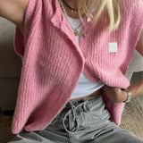 PICSGIRL  -  Women's Y2K Cute Knitted Tank Tops Casual Summer Solid Color Button-up Front Basic Sleeveless Aesthetic Sweater Vest