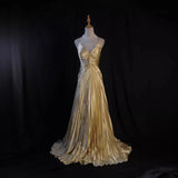 PICSGIRL - New Chinese Style Golden Age Folding Sling Dress 2024 Long Vintage Banquet Morning Gown Vestido