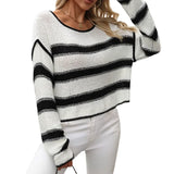 PICSGIRL  -  Casual Round Neck Color Blocking Knit Pullover Sweater in Autumn/Winter Colors, with Striped Design and Loose Fit