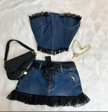 PICSGIRL  -  Korean Gothic Sexy Hottie Denim Skirt Suit for Women Harajuku Y2k Style High Street Retro Design Cute Mini Skirt Punk Slim Top