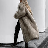 PICSGIRL  -  Luxury Long Faux Fur Coat Women Winter Fluffy Gradient Fluffy Fox Fur Jacket Female Long Trench Coat Plush Furry Overcoat