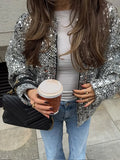 PICSGIRL  -  Spring Silver Sequins Shiny Bomber Jackets Women Sparkling Sequin Long Sleeve O Neck Coats 2025 New Female Streetwear Outwear