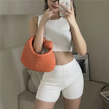 PICSGIRL -  Summer two piece sets womens outifits knitted crop top and shorts sets sexy two piece set women vests and short sets for women