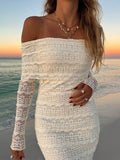 PICSGIRL  -  Elegant Off Shoulder Dress Bodycon Fashion Patchwork Long Sleeve Maxi Dresses For Women Beach Vacation Slim Party Dress