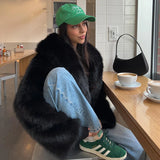 PICSGIRL  -  Street Fashion Shawl Collar Faux Fox Fur Coat Women 2024 Winter Cool Girls Black Short Fur Jacket Vintage Chic Overcoat