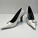 PICSGIRL  -  Patent Leather Sexy High Heels Women Metal Buckle Pointed Designer Pumps Female 2024 Fall Fashions Elegant Office Women Shoes