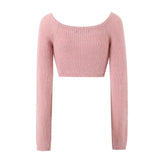 PICSGIRL -  Korean fashion pink cardigans for woman sexy cropped sweaters for women Winter clothes long sleeve top korean knitted