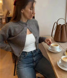 PICSGIRL  -  Women Cropped Knit Cardigan Sweater Single Breasted Long Sleeve O Neck Coat Elegant Solid Outerwear Female Chic Top