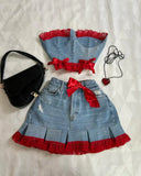 PICSGIRL  -  Y2K Sexy Mini Skirt Denim Tie Cross Bow Bandage Cape+denim Two-piece Zipper Strapless Tube Top Streetwear Set