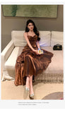 PICSGIRL  -  Vintage Long Dress Women Party Prom Sexy Spaghetti Strap Maxi Dresses Elegant Ruffles Robe Summer Korean Bodycon Vestidos