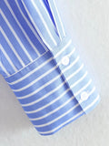 PICSGIRL  -  Women New Spring Casual Blue Oversize Shirts Girls Classic Style Striped Print Loose Tops Office Lady Summer Long Blouse