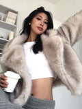 PICSGIRL  -  Elegant Solid Faux Fur Women Coat Full Sleeve Loose Lapel Lady Jacket Fashion Autumn Winter Warm Thicken Female Outwear