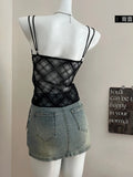 PICSGIRL  -  Summer Women Y2k Dark Academia Camisole Vintage Mesh See Through Crop Top Coquette 2000s Aesthetic Gyaru Halter Top Hot Sexy