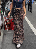 PICSGIRL  -  American Style Spicy Girl Retro Leopard Print Double-Layer Mesh Skirt With Lace Splicing Micro Trumpet Mid Length Skirt