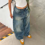 PICSGIRL  -  Vintage Oversized Blue Jeans Woman Y2k Casual America Retro Baggy Denim Pants Basic Harajuku Wide Leg Trousers Summer