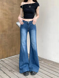 PICSGIRL  -  Women's Thin Washed Micro Flared Wide Leg Blue Jeans Summer New Chic Casual Pants Female Sexy Denim Bell-bottoms Trousers