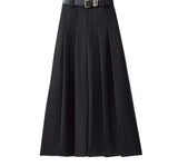 PICSGIRL  -  Fashion A-line Pleated Long Skirt For Women 2024 New Preppy Style High Waist Invisible Zipper Spring Summer Skirt With Belt