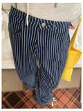 PICSGIRL  -  Women's Retro Blue Striped Wide Leg Pants Cool Girl Street Fashion Bottoms Female High Waist Loose Casual Straight Trousers