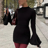 PICSGIRL  -  Fashion Pull Sleeve Black Mini Dress Female High Waist Elegant Long Sleeve Dresses Club Party Bodycon Women's Clothing