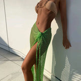 PICSGIRL  -  Summer Beach Holiday Tie The Knot Sexy Fishnet Maxi Skirts for Women Hollow Out See Through Skirts Bottom Clothes Skirt