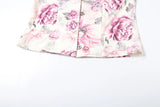PICSGIRL  -  Sweet 2Piece Set Women Flower Print Single-Breasted Metal Buckle Wrap Mini Top+Patchwork Lace Folds Skirt Matching Suits