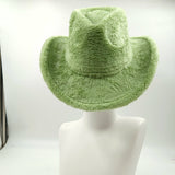 PICSGIRL  -  Fedora Hat Emerald Green Plush Cowboy Hat Material New Jazz Hat European and American Fashion Hat Big Brim Hat 