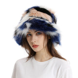 PICSGIRL  -  Autumn Winter Women Keep Warm Rainbow Faux Fox Fur Basin Cap Female Fashion Casual Party Bucket hat Music Festival Thickened Hat