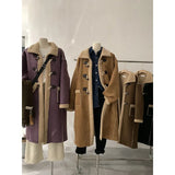 PICSGIRL  -  Korean Winter Fashion Suede Lamb Wool Splice Coat Fashion American Retro Coat High-End Long Single-Breasted Thicken Warm Coat