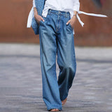 PICSGIRL  -  Loose Straight Women Jeans Blue Streetwear Holiday Ladies Denim Trousers With Pocket