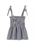 PICSGIRL  -  Summer Chic Lady Elegant Elastic Strapless Slim Short Tops Casual Plaid Print Girls Bow Lace Up Sling Vest