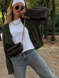 PICSGIRL -  Olive Green Retro Women Knit Cardigan Long Sleeve Single Breasted Loose Female Sweater Autumn Chic Casual Knitwear