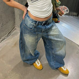 PICSGIRL  -  Vintage Oversized Blue Jeans Woman Y2k Casual America Retro Baggy Denim Pants Basic Harajuku Wide Leg Trousers Summer