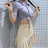 PICSGIRL  -  Harajuku Women High Waist Solid Color Tennis Skirt Summer Sweet Cute Kawaii Khaki Skirts Casual Pleated Mini Female Skirt