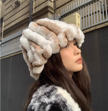 PICSGIRL  -  Autumn/Winter New Mixed Color Plush Lampholder Fisherman Hat Women's Korean Designer Wide Plush Bucket Hat