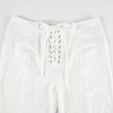 PICSGIRL  -  Holiday Solid Lace Trim Bandage Knee Length Pants Sweet Slim Mid-Waisted Pants Women 2025 Summer Fashion Streetwear Lady
