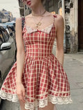 PICSGIRL  -  Holiday Dress Summer 2024 Plaid Suspender Dresses Women's New Female Clothing High Waist Strappy A-line Elegant Party Dresses.