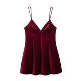 PICSGIRL  -  Sexy Wine Red Velvet Sling Mini Dress for Women V-Neck Backless Slim A-line Dresses Merry Christmas Party Vestidos