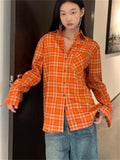 PICSGIRL  -  Orange Women Shirts Autumn Plaid Chic Loose Full Sleeve New Daily Vintage 2024 Office Lady Fashion Casual Coats