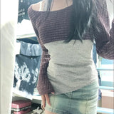 PICSGIRL  -  Women Sets Solid Simple Slim Sexy Hollow Out Long Sleeve Tops Knitting Asymmetrical Autumn Fashion Design Vintage Hot Girls