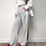 PICSGIRL  -  Streetwear Stripe Spliced Autumn Sweatpants Women Trousers Sporty Casual Elastic Waist Homewear Pants Straight Bottom