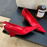 PICSGIRL  -  Designer Pointed Toe Wedges High Heels Sexy Women Pumps Silver Red Shoes Wedding Banquet Dress Shoes Brand Office Shoes Women